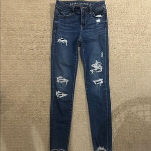 American Eagle Outfitters Women's Ripped Dark Blue Skinny Jeans